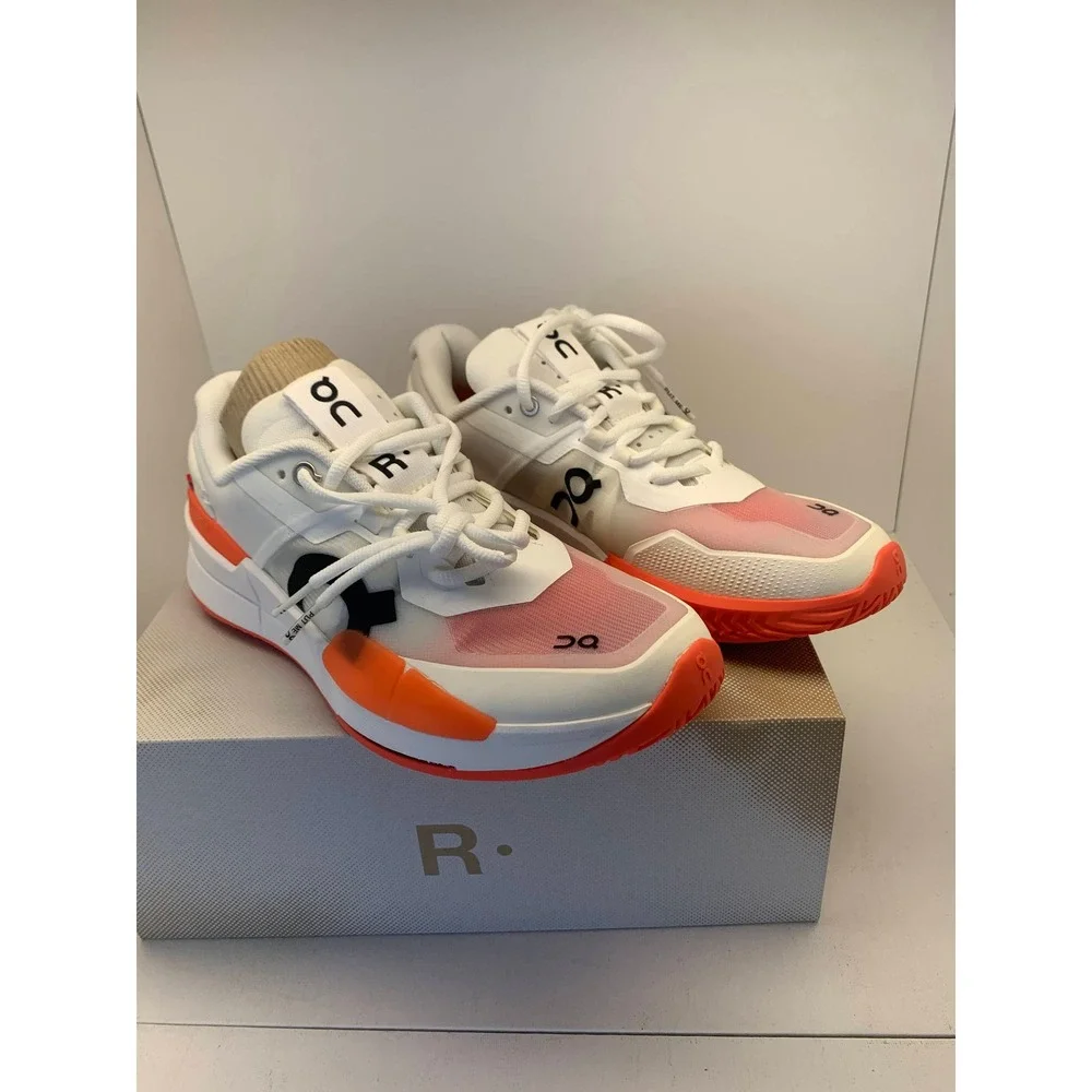 On Running Women's Roger Pro White Pink Orange Tennis Shoes
